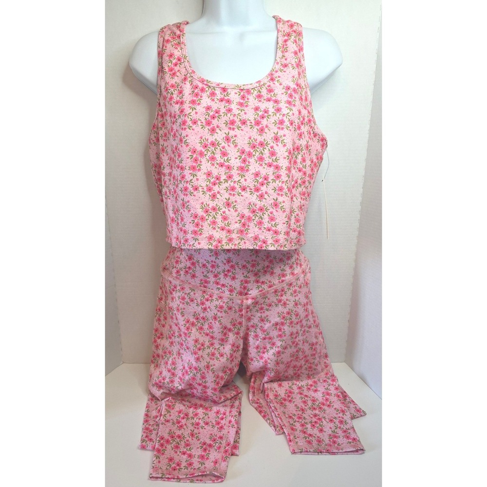 Evolution and Creation Pink Floral Activewear Set XL Tank Leggings Pockets NWT